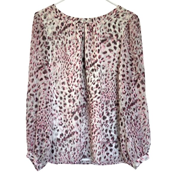 Talbots Leopard Print Blouse Womens Large Pink Transitional Top Animal Print - Picture 1 of 10